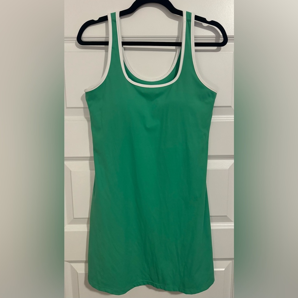 Addison Bay green active dress with white trim